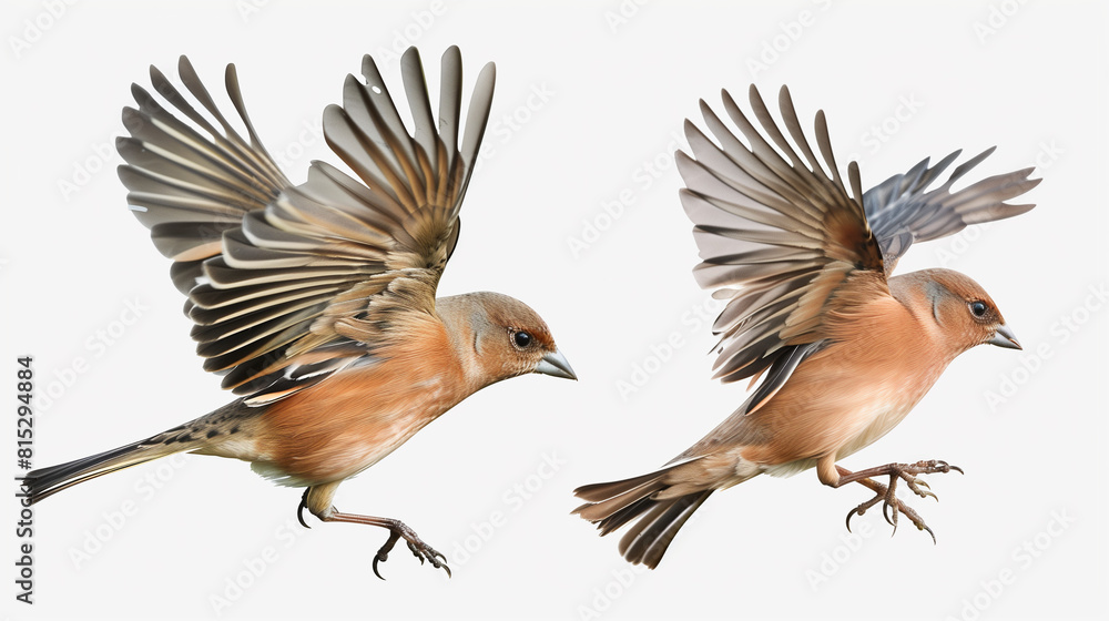 Fototapeta premium Chaffinch Bird Collection, Flying, Portrait, and Standing, Isolated on Transparent Background, Blank White Backdrop -