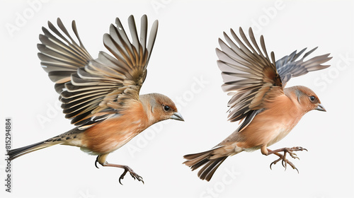 Chaffinch Bird Collection, Flying, Portrait, and Standing, Isolated on Transparent Background, Blank White Backdrop - © Ameer