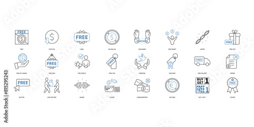 Free icons set. Set of editable stroke icons.Set of Free