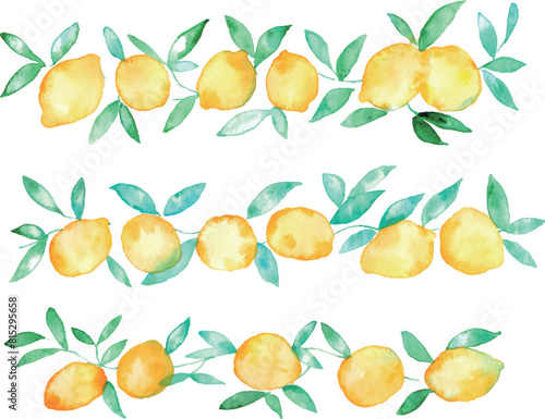 水彩画。水彩タッチのレモンベクターイラスト。夏の水彩レモンイラスト。爽やかな夏のレモン柄。Watercolor painting. Lemon vector illustration with watercolor touch. Summer watercolor lemon illustration. Refreshing summer lemon pattern.