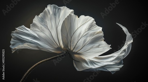 flower as a delicate crescent moon petal, positioned subtly at the edge, with a white petal visible in the foreground