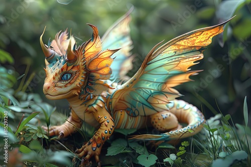 Vibrant Winged Fantasy Beast  Full-Body Colorful Illustration
