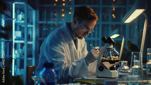 Genetic engineer manipulating DNA sequences in a laboratory  exploring genetic engineering. 
