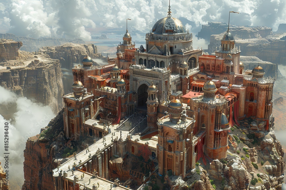 Elegant Post-Apocalyptic Fantasy Fortress in Desolate Landscape