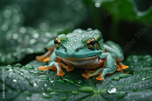 little frog on the leaf. Green tree frog