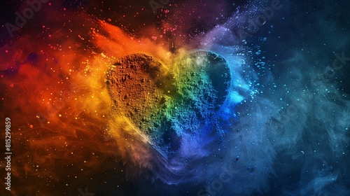 Heart in rainbow colors  rainbow exlplosion of powder