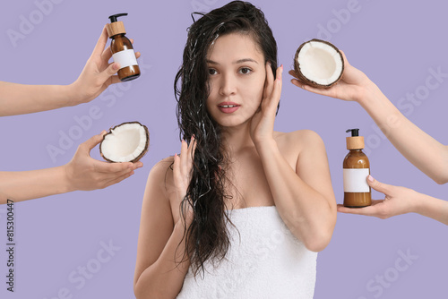 Young woman with wet hair a...