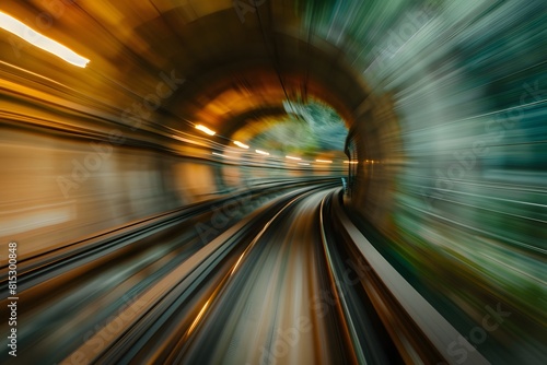 motion-blurred view from a moving train running in tunnel