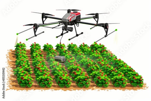 Connected drones revolutionize sustainable farming with wireless technology for crop surveys in colorful, isometric flower gardens