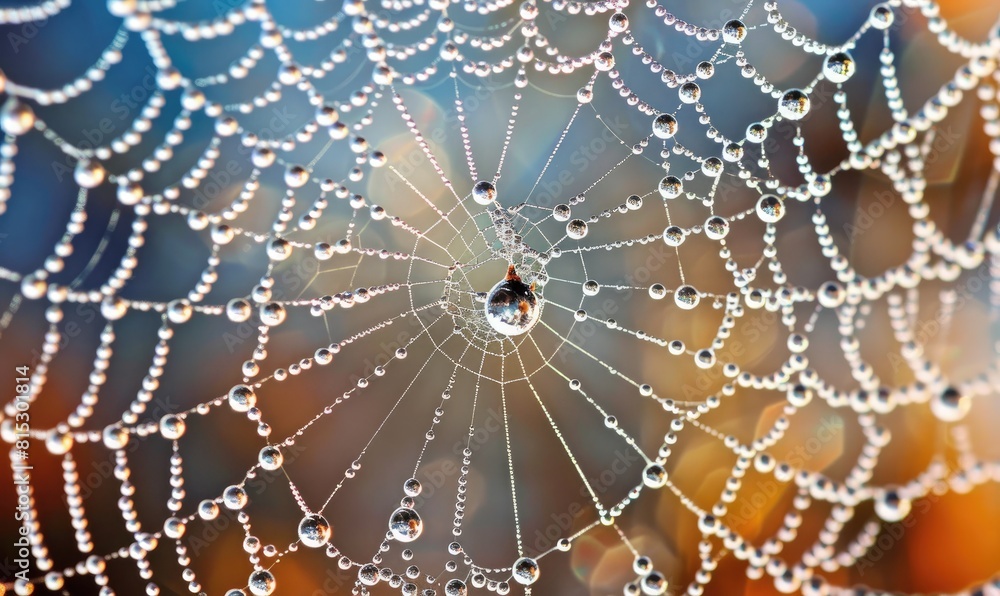 Fototapeta premium Nature's jewels, intricate dewdrop patterns on spider webs