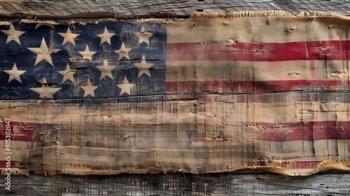 Vintage American Flag Artfully Displayed on Reclaimed Barnwood Boards photo