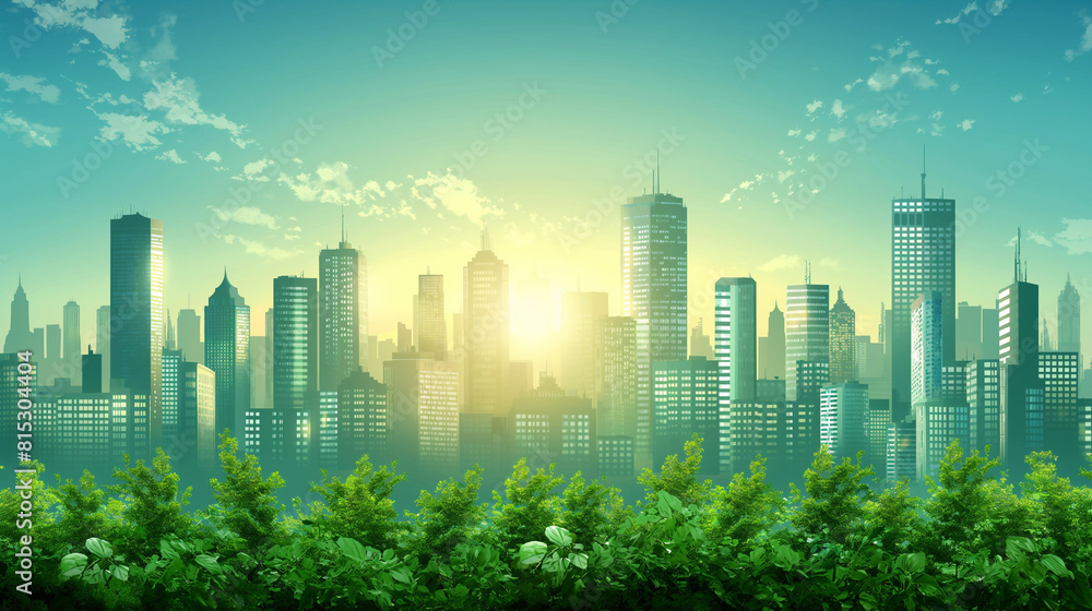 Ecology and Eco Green Energy Concept Vector Illustration Sustainable Eco Friendly and Alternative Clean Energy and Healthy Lifestyle Concept Vector City Landscape Banner Isolated Design Elements.
