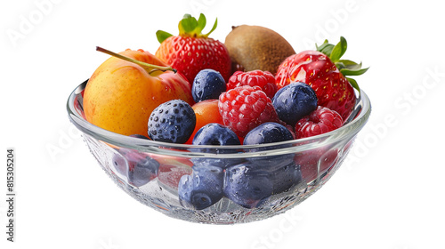 Fresh fruit platter in a small glass bowl isolated on transparent background.PNG File. 