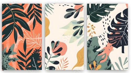 story templates and highlights covers modern set. Floral and tropical leaf patterns and textures. Abstract minimal trendy style wallpaper