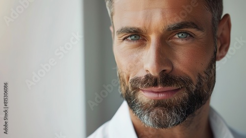 Portrait of a man with a well-groomed beard, highlighting masculine grooming trends.  photo