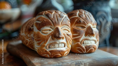 Traditional Peruvian bread known as tanta wawa adorned with a small mask photo