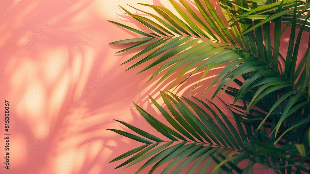 Summer minimal background with shadow from natural palm Summer minimal background with shadow from natural palm