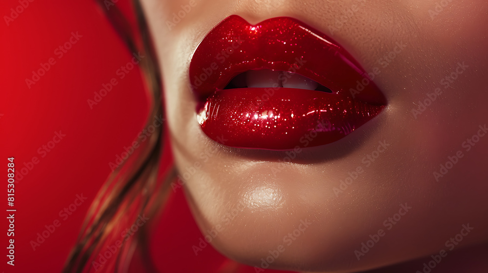 Obraz premium Close-up portrait of a woman with captivating lips, showcasing beauty, lipstick, and glamour
