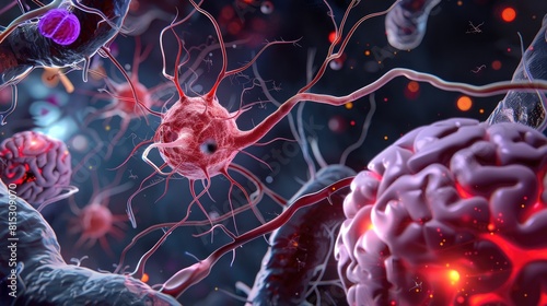Experience a top notch 3D rendering showcasing nerve cells exploring the realm of Neurologic Diseases tumors and brain surgery photo