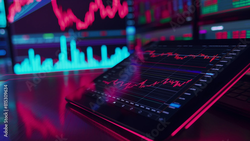 Stock market graph trading monitor with bearish market	
