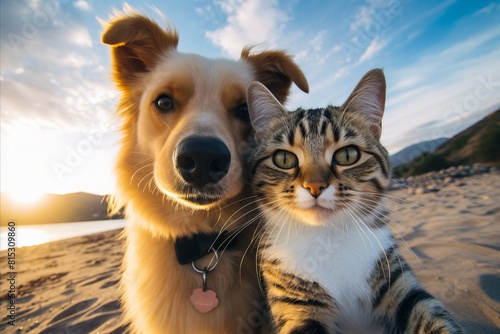 Beach Buddies Dog and Cat Selfie.