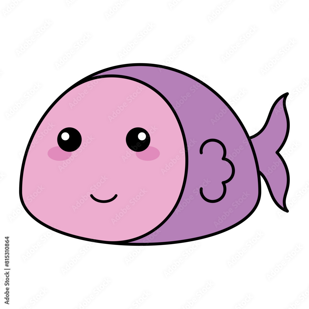 Fototapeta premium Cute kawaii fish emoji icon Vector illustration