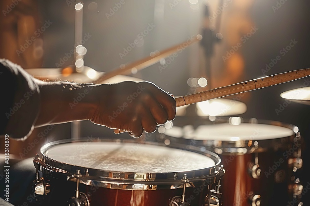 Obraz premium Drum kit player, close up view on hand