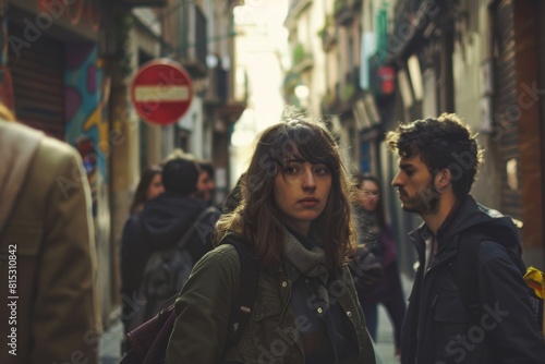 Couple walking in the street of the old town of Barcelona, Spain © Igor