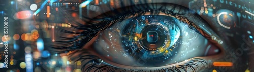 Imagine a future where eye chip technology has advanced to the point where users can seamlessly switch between multiple virtual environments, blurring the lines between physical and digital realities photo
