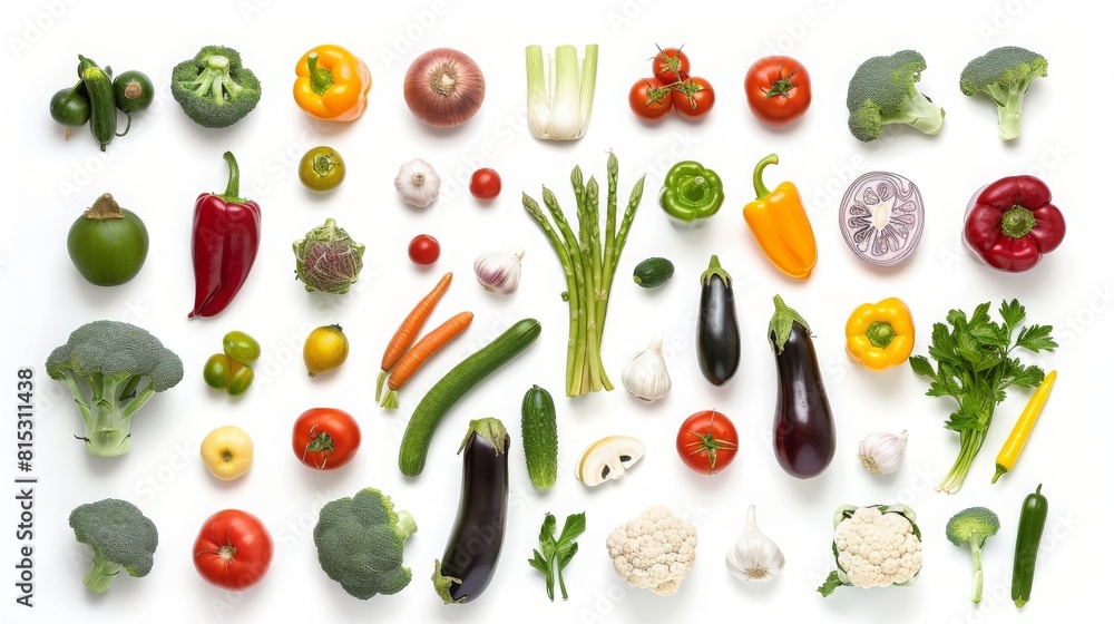 Top view of a variety of vegetables on a white background Top view of a variety of vegetables on a white background