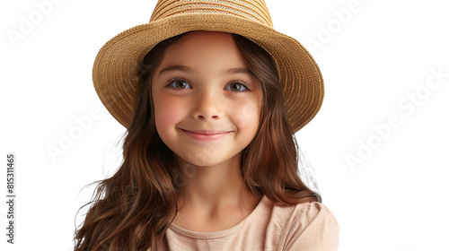 Cute girl with arms crossed, wearing a hat and a playful smile. Isolated on transparent background. PNG file 