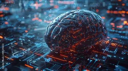 UXUI development concept, Graphic of a futuristic brain with user experience design and user interface design separated