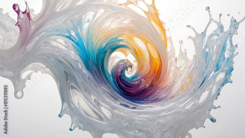 A dazzlingly dynamic swirl of abstract fluid, radiant with iridescent colors that shimmer and shift in the light with white background photo