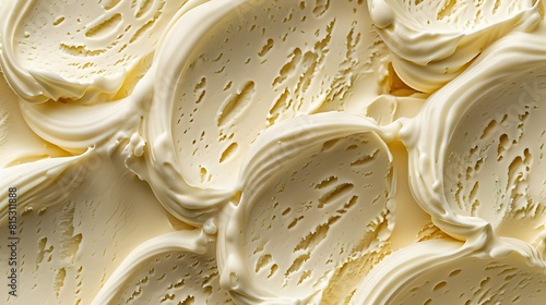 Vanilla flavor gelato - full frame background banner detail. Close up of a beige surface texture of vanilla Ice cream. photo