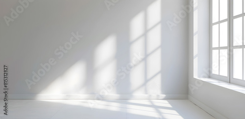 Shadow overlay effect isolated on white background with natural lighting from the window  creating a modern and minimal atmosphere. Suitable for graphic design and photography mockups.