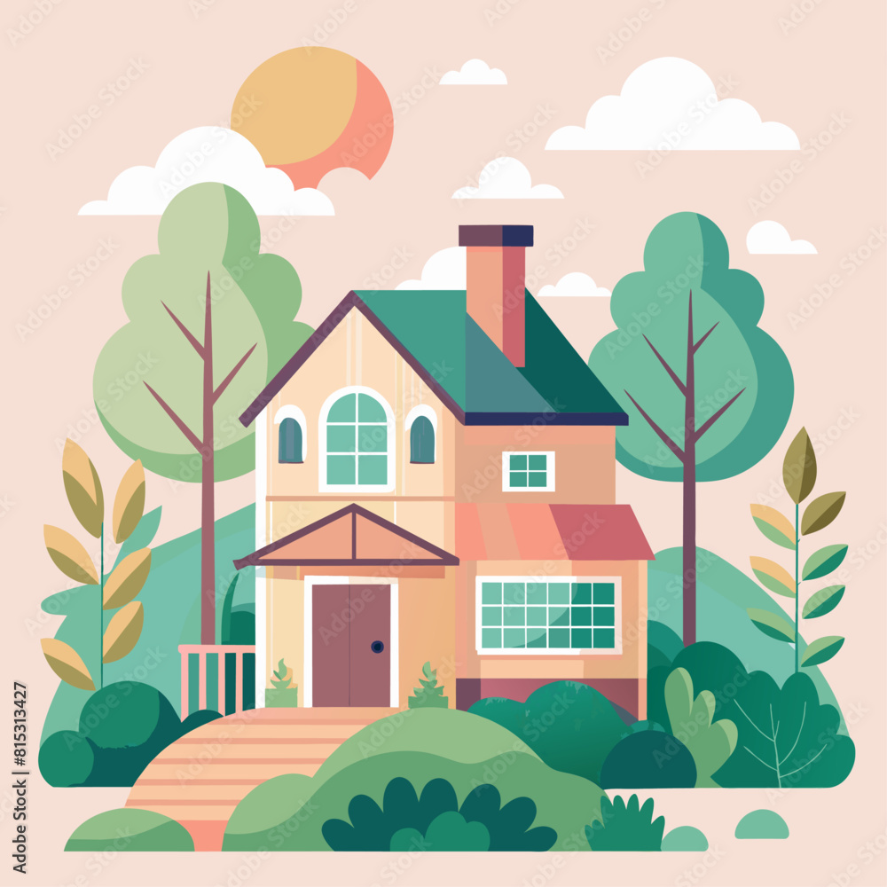 Naklejka premium Minimalist farmhouse building, crafted in an adorable doodle style, Generative AI