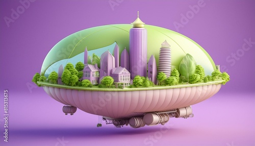 A fantastical airship designed as a mobile, instant city, complete with deployable buildings  photo