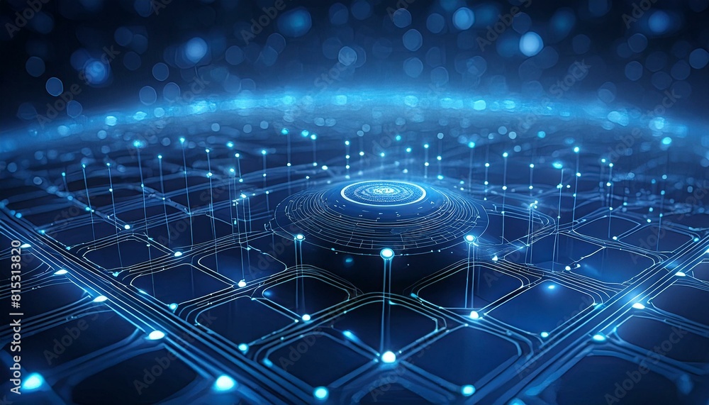 Obraz premium abstract technology background. An abstract representation of a quantum computing lab with floating, interconnected nodes 