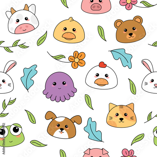 Cute kawaii emoji animal icons pattern Vector illustration photo