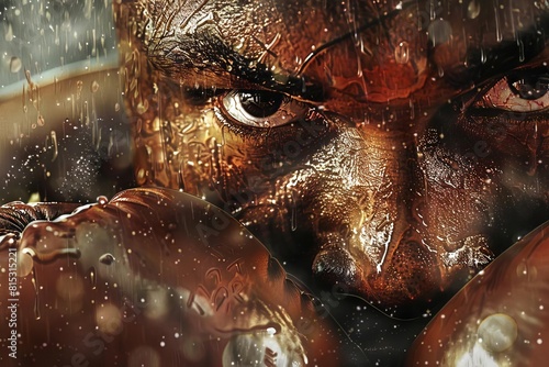 determined boxer intense closeup of a boxers face drenched in sweat wearing boxing gloves capturing the raw emotion and dedication of the sport digital illustration