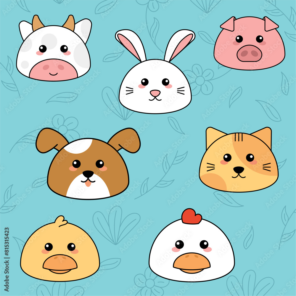 Cute kawaii emoji animal icons set Vector illustration Cute kawaii emoji animal icons set Vector illustration