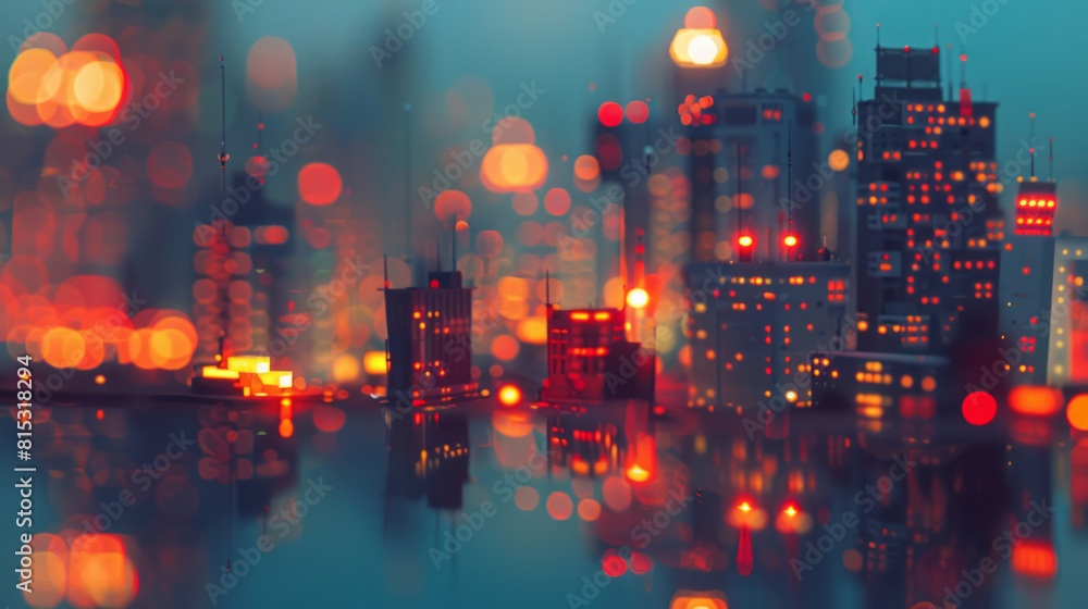 Art of a city with glowing buildings, in an ocean academia and restrained impressionism style.