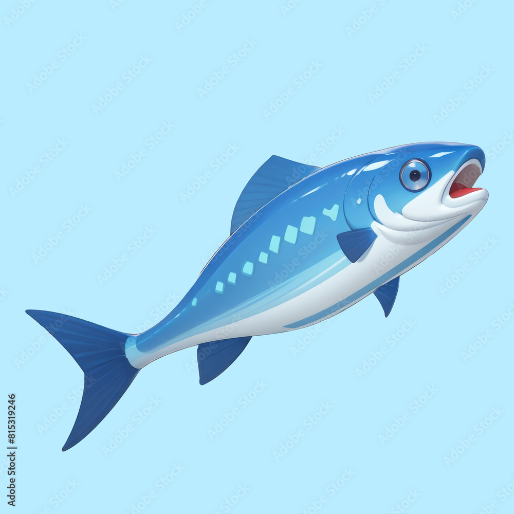 Obraz premium Blue fish icon cartoon illustration
