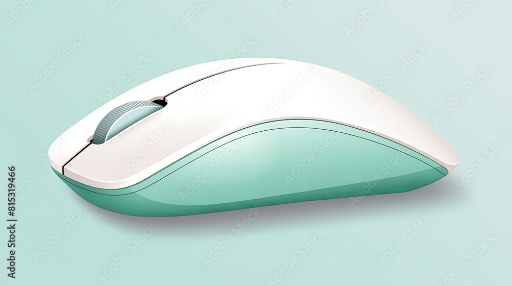 Elegant white and teal wireless computer mouse on light blue background. Sleek and modern design with ergonomic features for ease of use. Ideal for professional settings or home office. Elegant white and teal wireless computer mouse on light blue background. Sleek and modern design with ergonomic features for ease of use. Ideal for professional settings or home office.