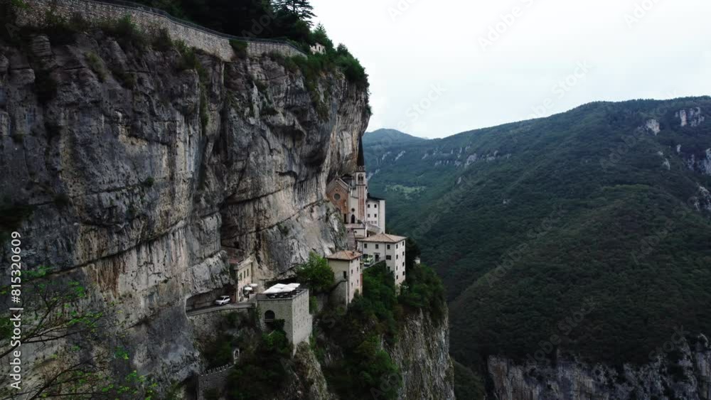 Aerial video on madonna della corona monastery, Italy Aerial video on madonna della corona monastery, Italy