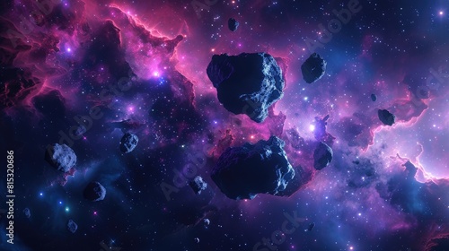 Explore the mesmerizing world of asteroids and meteorites drifting through space nebulae in this stunning deep space image This high resolution piece is perfect for wallpaper prints or albu photo