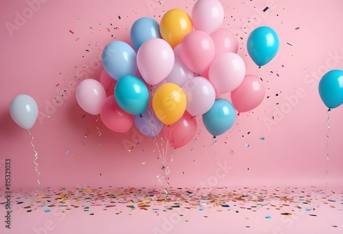 A festive pink backdrop adorned with confetti and vibrant balloons sets the scene for a girl s gender reveal party 