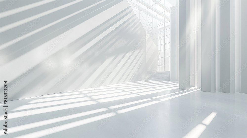 Fototapeta premium An abstract white interior background featuring shadows, sunlight, and geometric shapes. idea of minimalism.
