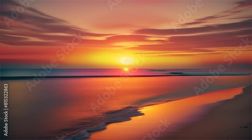 Beautiful sunset over the beach sea Along with small waves hitting the shore, the sky at dusk and reflections on the sea for travel, holidays, relaxation time ,Golden Horizon photo