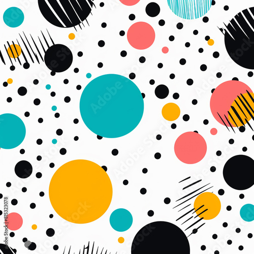 Lines and Dots colorful seamless texture with painted elements